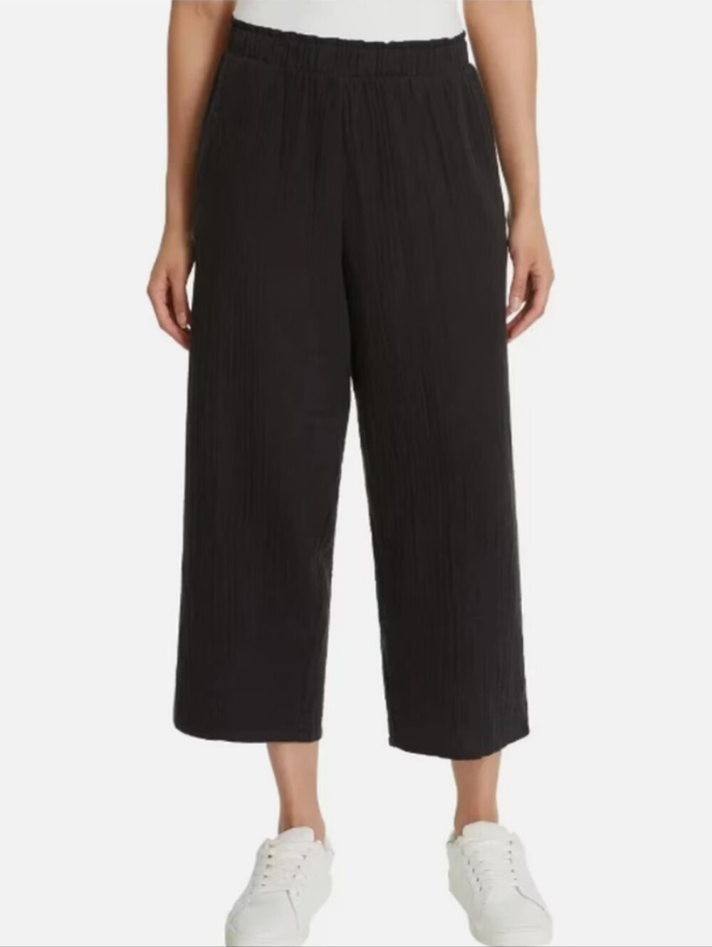 Jessica Simpson Gauzy Wide Leg Cropped Casual Pull On Pants Black XXL New Cotton
